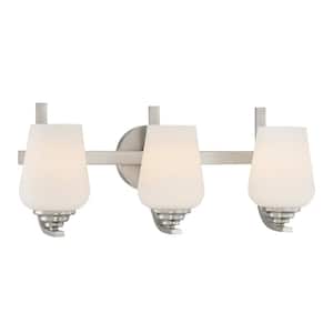 Shyloh 22.125 in. 3-Light Brushed Nickel Vanity Light with Etched Opal Glass Shades