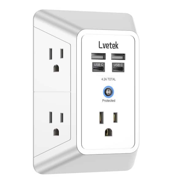 Surge Protector Outlet Extender with 5-Multi Plug Outlet and 4 USB Port, 3-Sided 1680J Power Strip Wall Charger