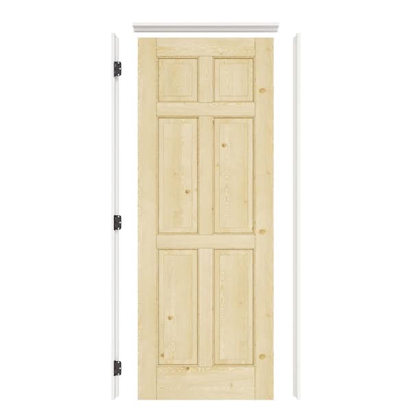 ARK DESIGN 30 in. x 80 in. 6-Panel Right Solid Core Unfinished Pine Wood Single Prehung Interior Door with Quick Assemble Jamb
