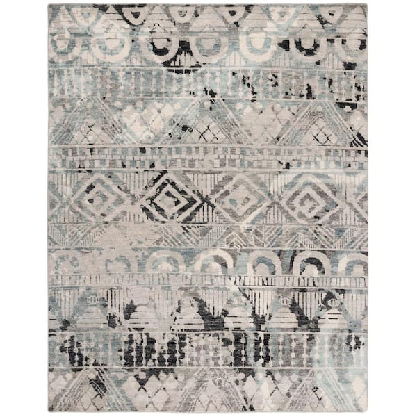 Samarkand 9 ft. x 12 ft. Gray/Ivory Boho Transitional Tribal Stripe Area Rug