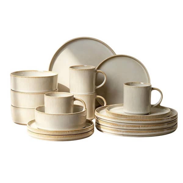 16-Piece Beige Ceramic Dinnerware Set (Service for 4), Highly Chip and Crack Resistant, Dishwasher and Microwave Dishe