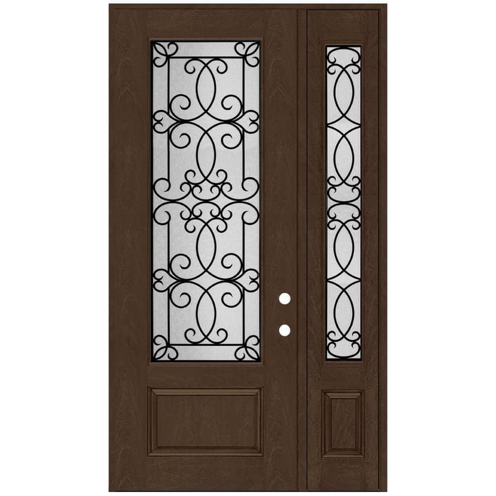 Regency 51 in. x 96 in. 3/4Lite Georgian Decorative Glass RHOS Hickory Mahogany Fiberglass Prehung Front Door w/12 in.SL price history on PriceWatchPro