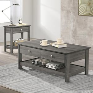 Mingden 2-Piece 42.38 in. Gray Rectangle Wood Top Coffee Table Set