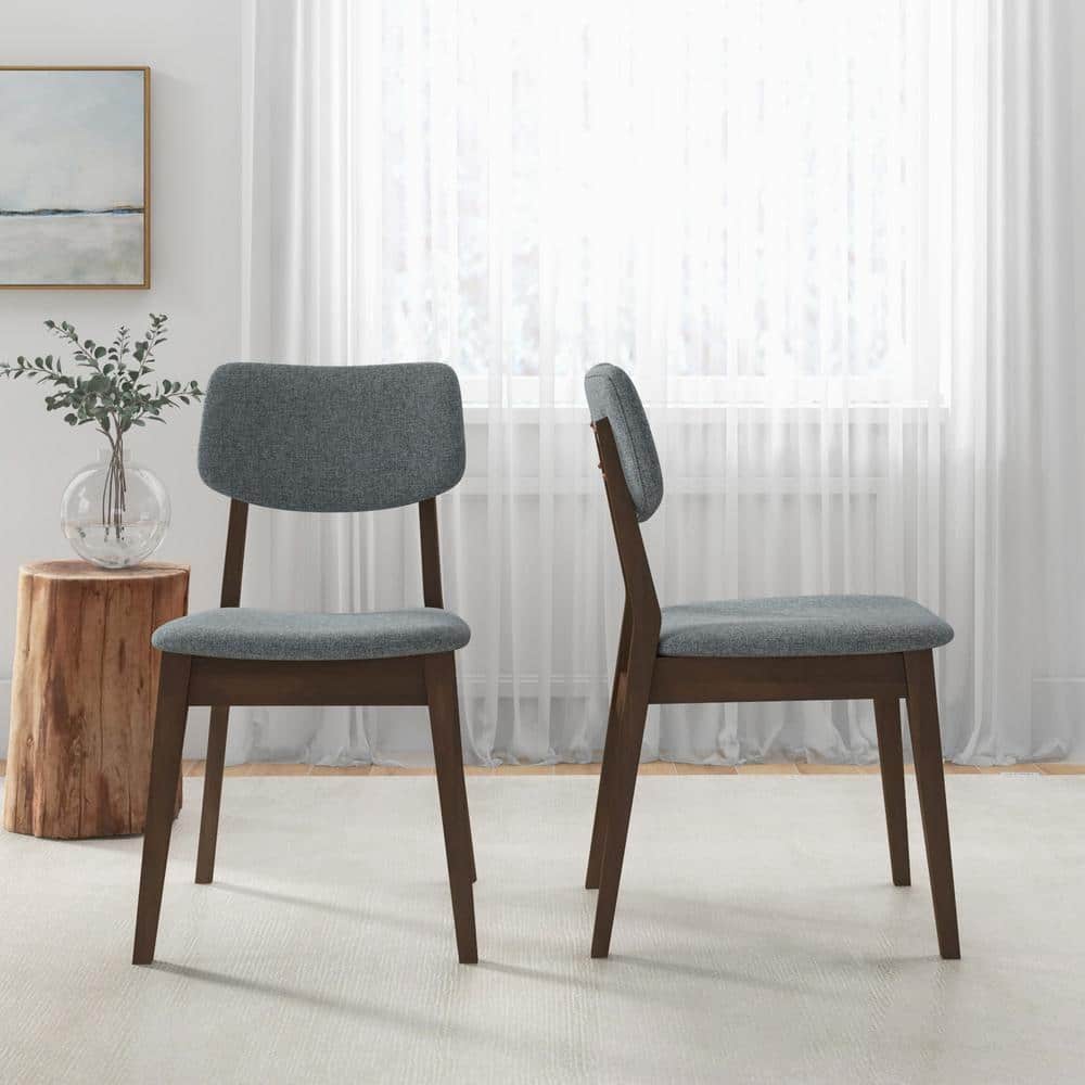 Gray Upholstered Microfiber Dining Chairs with Walnut Rubberwood Frame (Set of 2)