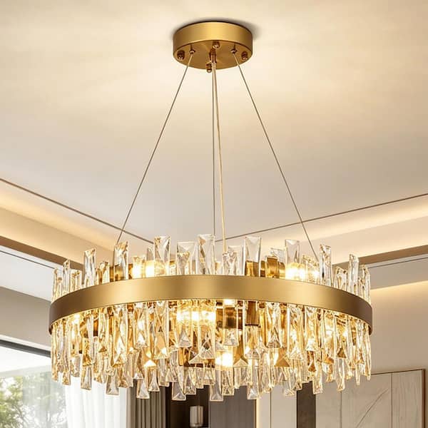 BISEYHUX 12-Light Modern Gold Round Crystal Chandelier, 23 in