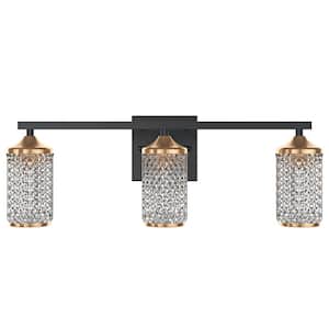 19.7 in. 3-Light Dimmable Black Bathroom Vanity Light with Acrylic Shades