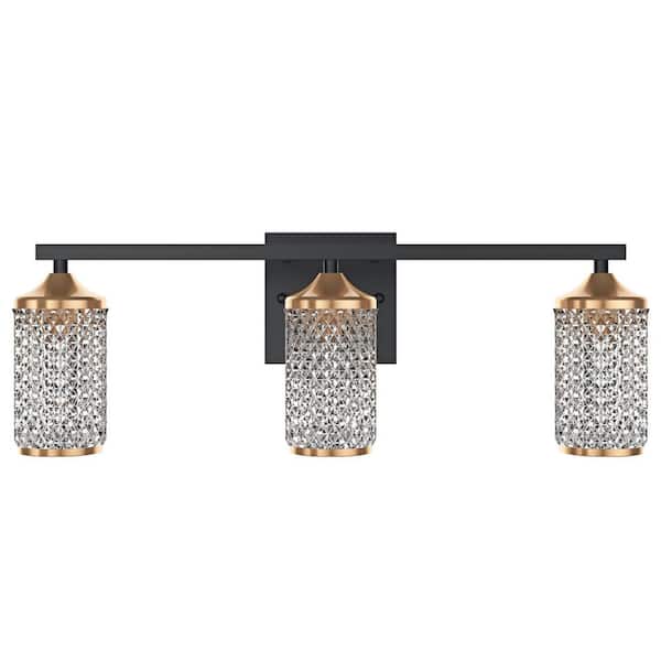 aiwen 19.7 in. 3-Light Dimmable Black Bathroom Vanity Light with Acrylic Shades