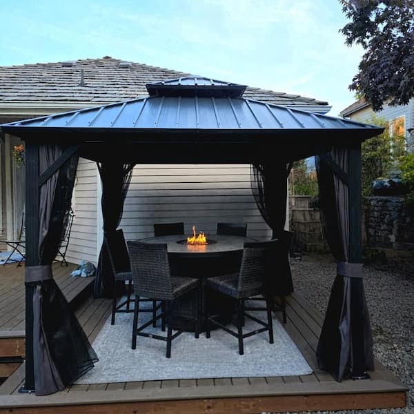 PURPLE LEAF 10 ft. x 10 ft. Gray Aluminum Hardtop Gazebo Canopy