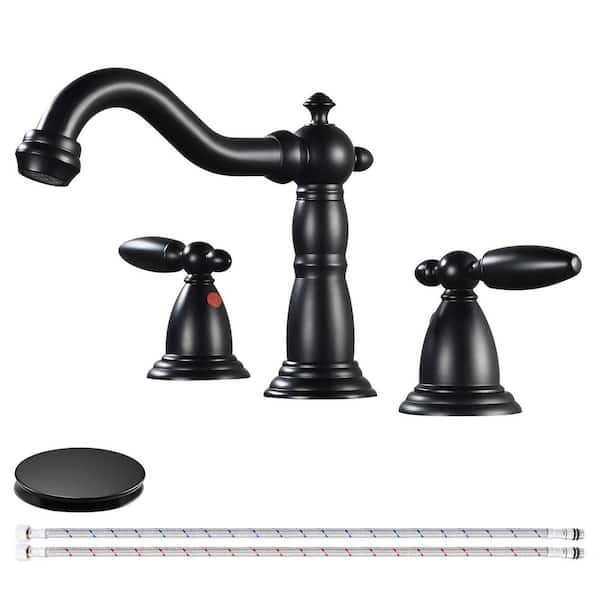 2-Handles 8 in. Widespread Bathroom Faucet 3-Hole Bathroom Sink Faucet With Pop-Up Drain in Matte Black