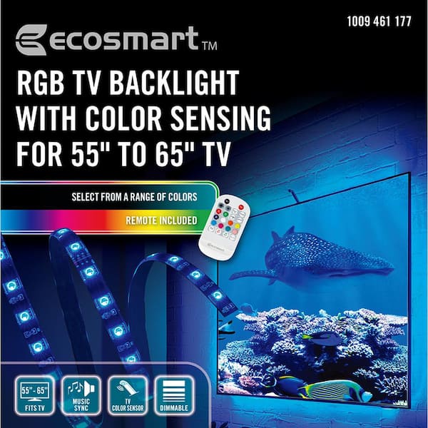 EcoSmart 55" to 65" TV RGB Color Sensing Dimmable Plug-In LED  Black TV Backlight with Remote Control LR1321-RGB-TV - The Home Depot