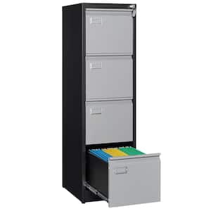 15.1 in. W x 52.36 in. H x 17.8 in. D 4 Drawers Black and Grey Metal Freestanding Cabinet File Cabinet for Home Office