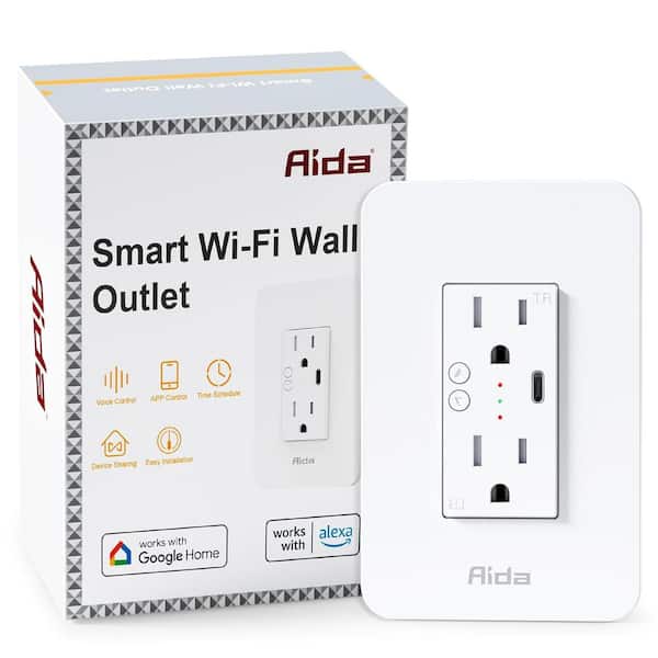 15A Receptacle, Tamper Resistant Smart Wi-Fi in-Wall Outlet with USB-C Port Compatible with Alexa and Google in White