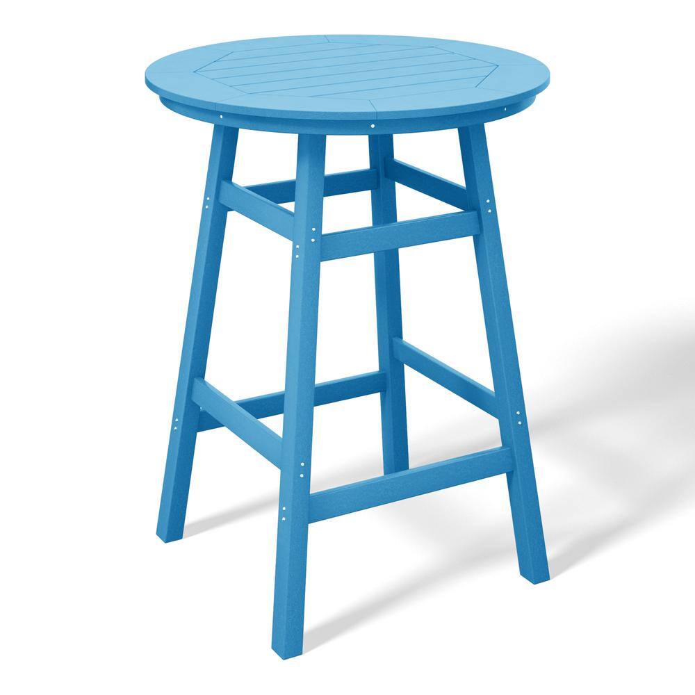 Laguna 35 in. Round HDPE Plastic All Weather Bar Height High Top Bistro Outdoor Bar Table in Pacific Blue price history on PriceWatchPro