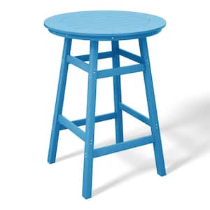 Laguna 35 in. Round HDPE Plastic All Weather Bar Height High Top Bistro Outdoor Bar Table in Pacific Blue
