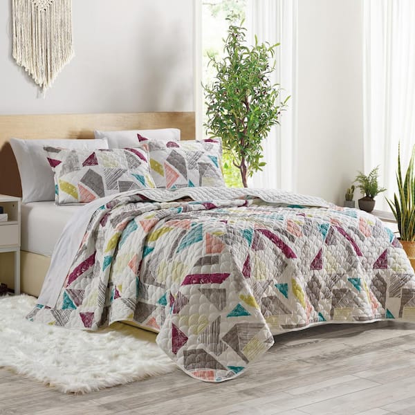 Shatex 3-Piece Multi-Colored Reversible Microfiber Bedspread Lightweight King Comforter Set with 2-Shams
