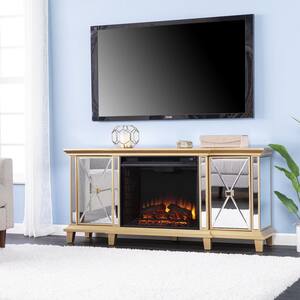 Toppington 58 in. Wall-Mount Mirrored Electric Fireplace TV Stand in Gold