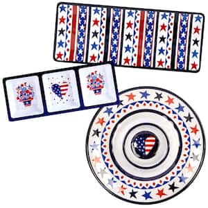 Stars and Stripes Hostess Set 14.5 in. Assorted Colors Melamine Platters (Set of 3)
