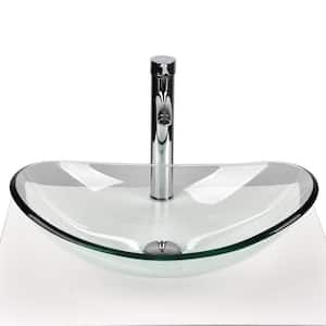 Clear Tempered Glass Oval Vessel Sink with Faucet Pop-Up Drain Combo