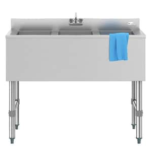 38.5 in. Three Compartment Stainless Steel Commercial Bar Sink with 3 in. Backsplash and Faucet Included, NSF