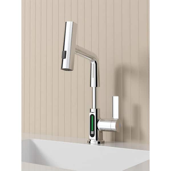 1-Piece 3-in-1 LED Temperature Bath Hardware Set Sink Faucet with Mounting Hardware in Chrome