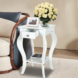 15 in. White Square End Side Table with Wood Top