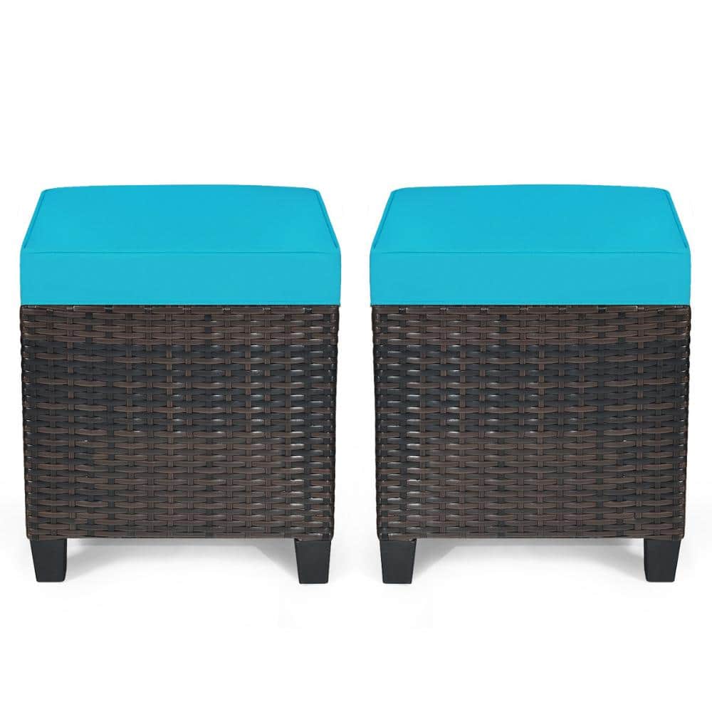 Set of 2 16 in. Rattan and Steel Outdoor Ottomans with Cushions, Turquoise price history on PriceWatchPro