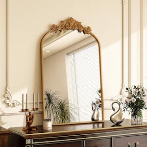 24 in. W x 38 in. H Arched Bronze Gold Aluminum Alloy Framed Decorative Wall Mirror