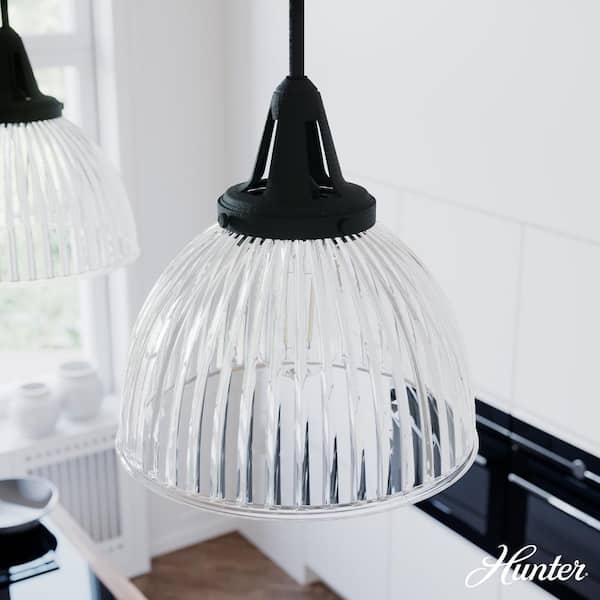Hunter Cypress Grove 1 Light Natural Iron Pendant Light Island with Clear Holophane Glass Shade Dining Room Light