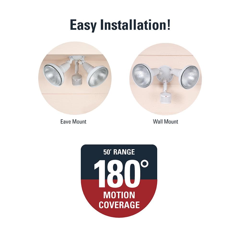 White Motion-Sensing Dual Bulb Outdoor Floodlight