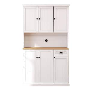 White Wood 39.76 in. Pantry Cabinet with Adjustable Shelves