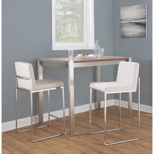 Fuji High Back 26 in. Beige Fabric and Stainless Steel Bar Stool (Set of 3)