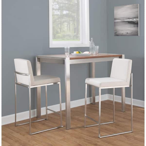 LumiSource Fuji High Back 26 in. Beige Fabric and Stainless Steel Bar Stool (Set of 3)