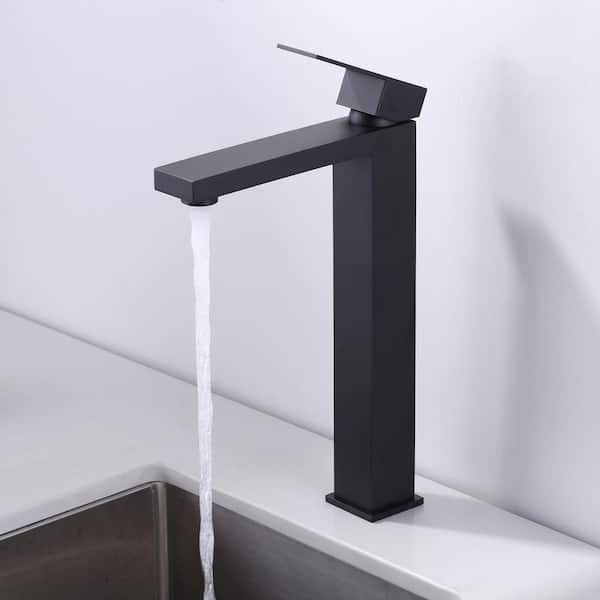 Single Handle Single Hole Bathroom Faucet with Drain Kit and Supply Lines included in Matte Black
