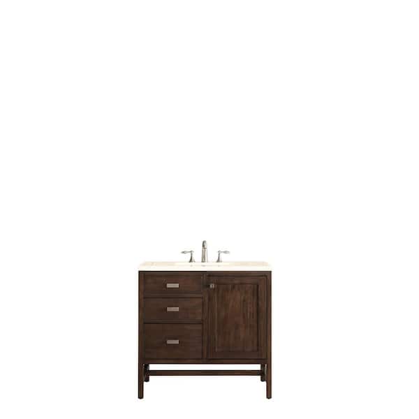 James Martin Vanities Addison 36 in. W x 23.5 in. D x 35.5 in. H Bath Vanity in Mid Century Acacia with Quartz Vanity Top in Eternal Marfil