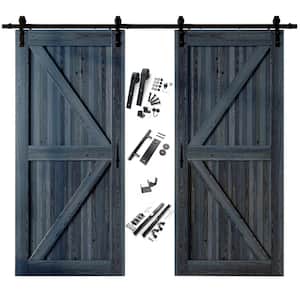 44 in. x 84 in. K-Frame Navy Double Pine Wood Interior Sliding Barn Door with Hardware Kit, Non-Bypass