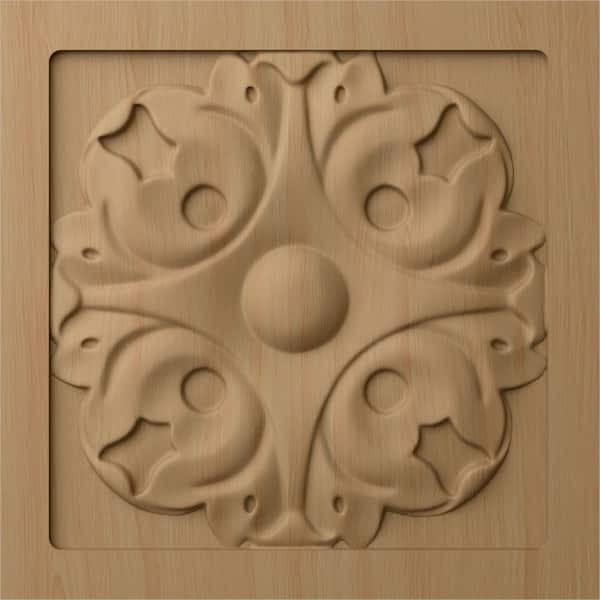 Ekena Millwork 5-1/8 in. x 7/8 in. x 5-1/8 in. Unfinished Wood Alder Large Leaf Rosette