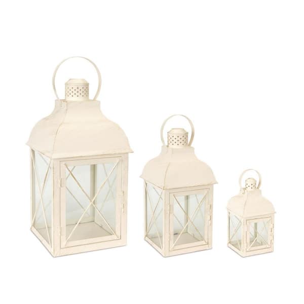 Ivory Metal Candle Lantern Set of 3-Pack