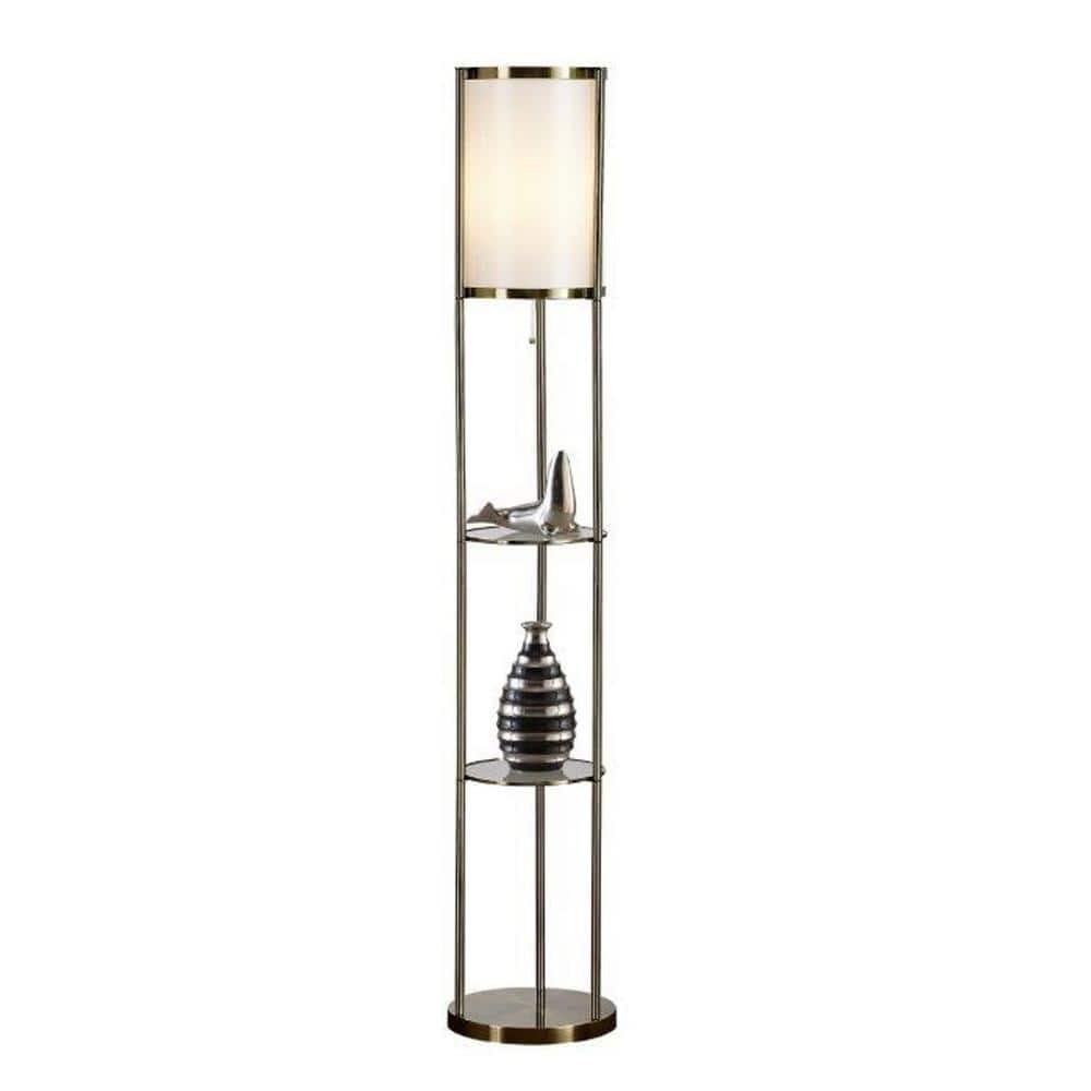 Antique Brass 63" Floor Lamp with Glass Shelves