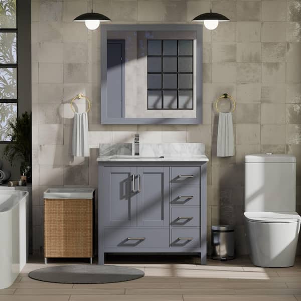 Jacques 36 in. W x 22 in. D Left Offset Dark Grey Bath Vanity without Top
