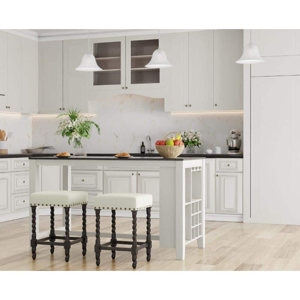 Espresso Linen Upholstered Backless Swivel Counter Stool