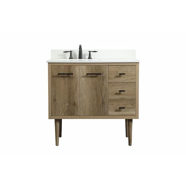 Unbranded Simply Living 36 in. W x 22 in. D x 33.5 in. H Bath Vanity in Natural Oak with Ivory White Engineered Marble Top