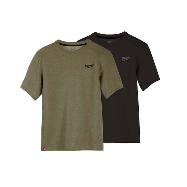 Milwaukee Men's X Large Black Short Sleeve Hybrid Work T Shirt with X Large Green Short Sleeve Hybrid T Shirt (2-Pack)