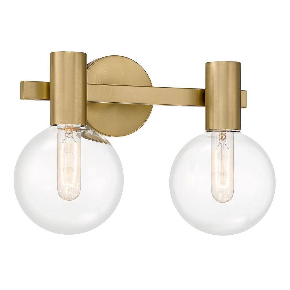 Warm Brass 2-Light Bathroom Vanity with Clear Glass Shades