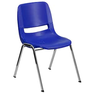 Navy Ergonomic Shell Stack Chair with Chrome Frame and 18 in. Seat Height