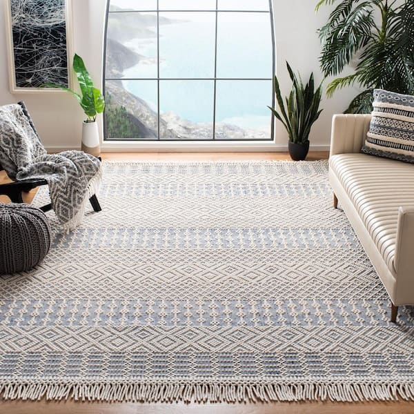 Natura 9 ft. x 12 ft. Ivory/Blue Geometric Area Rug