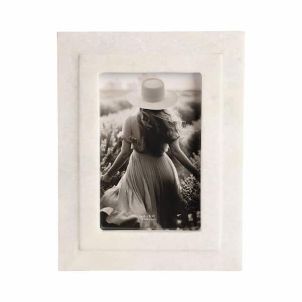 Liv & Skye 4 in. x 6 in. White Stone Marble Photo Frame with