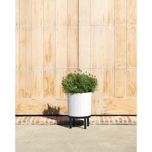 Demi 12 in. Raised with Stand Round White Plastic Planter with Black Stand