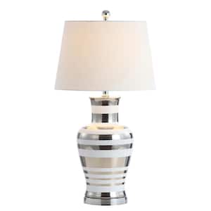 Zilar Striped 28.75 in. Silver Ceramic/Iron Classic Modern LED Table Lamp