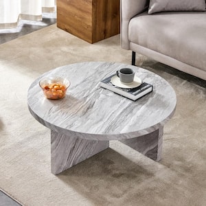 31.4 in. Modern 2-Layer UV High-Gloss Marble Table Square Cocktail Coffee Table with Casters, Removable Tray