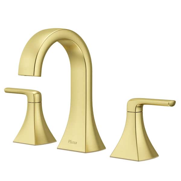 Bruxie 8 in. Adjustable Widespread Double Handle Bathroom Faucet with Drain Kit Included in Brushed Gold